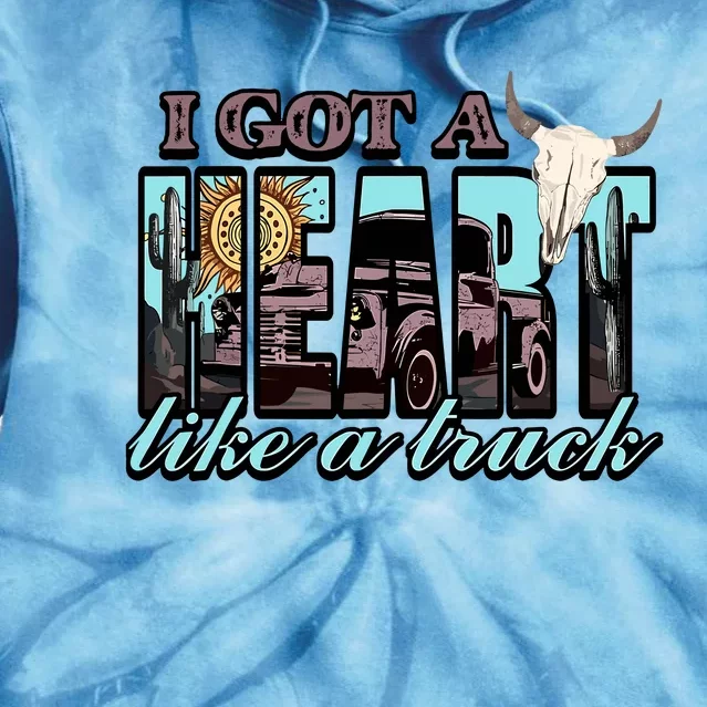 Retro Desert Bull Skull I Got A Heart Like A Truck Western Tie Dye Hoodie