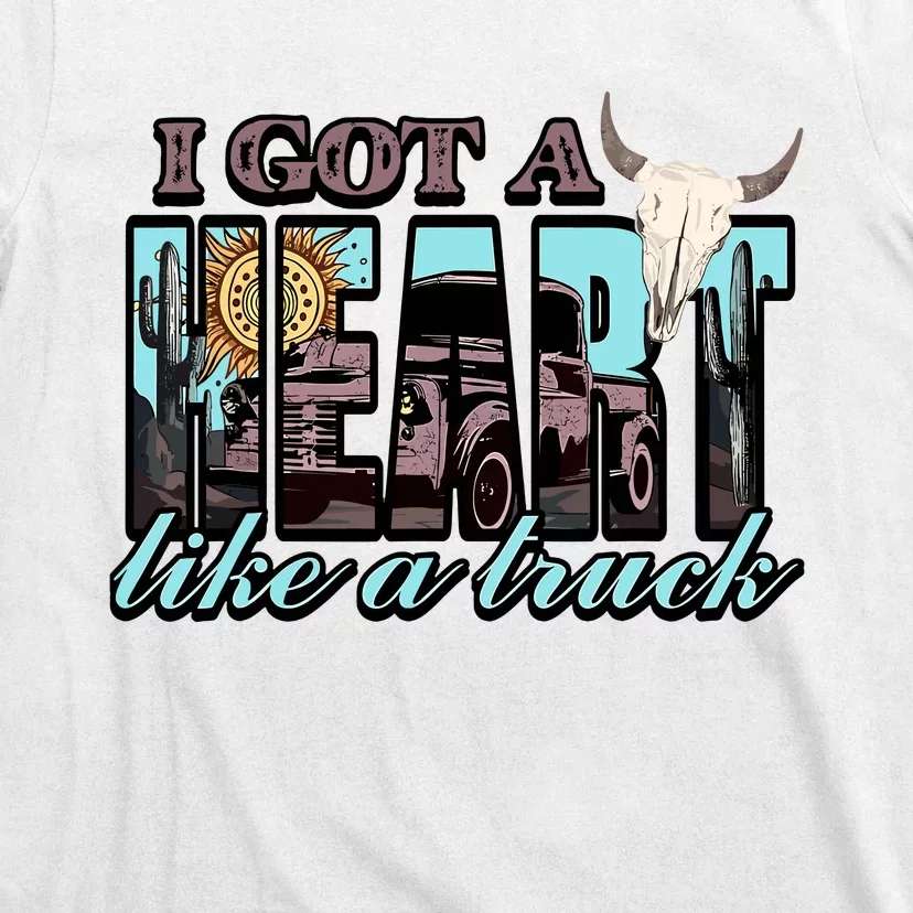 Retro Desert Bull Skull I Got A Heart Like A Truck Western T-Shirt