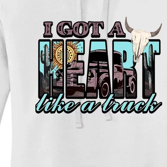 Retro Desert Bull Skull I Got A Heart Like A Truck Western Women's Pullover Hoodie