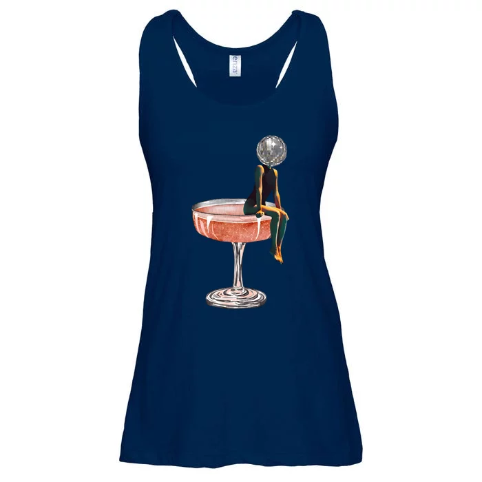 Retro Disco Ball Head Vintage Magical Wine Glass Girly Ladies Essential Flowy Tank