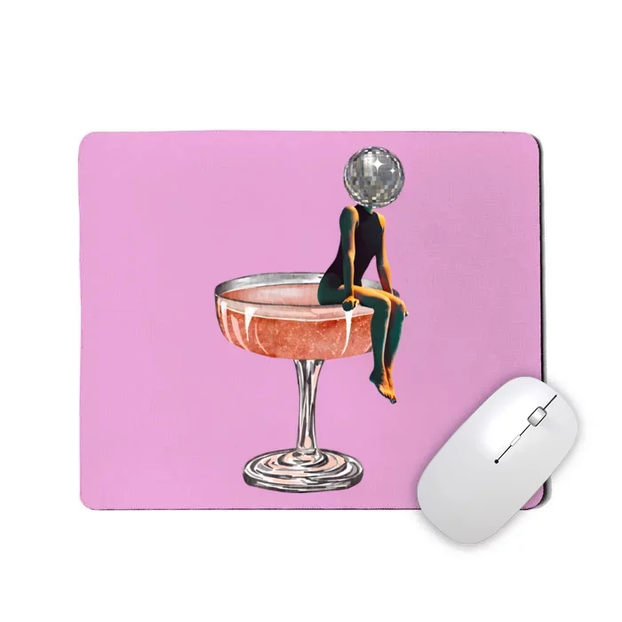 Retro Disco Ball Head Vintage Magical Wine Glass Girly Mousepad