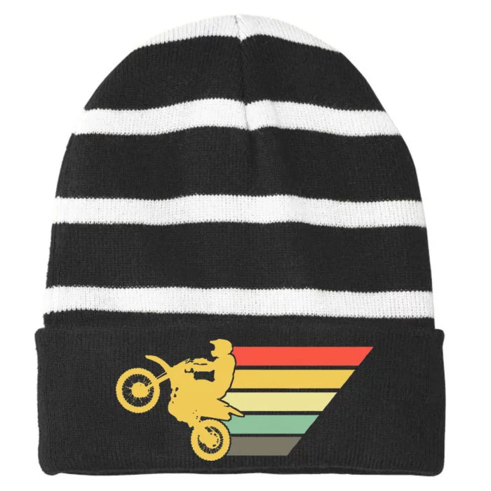 Retro Dirt Bike Rider Vintage MX Motocross Supercross Striped Beanie with Solid Band