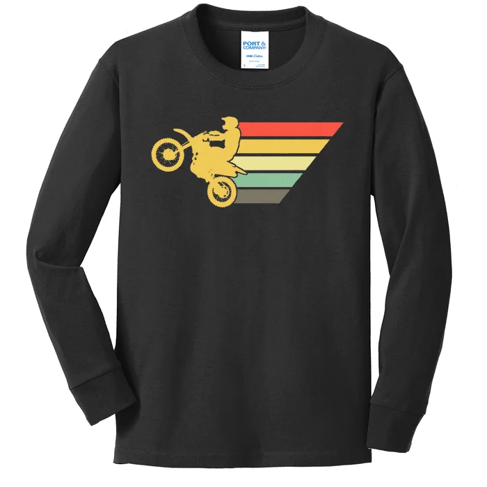 Retro Dirt Bike Rider Vintage MX Motocross Supercross Kids Long Sleeve Shirt