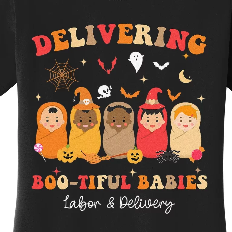 Retro Delivering Bootiful Babies Labor & Delivery Halloween Women's T-Shirt