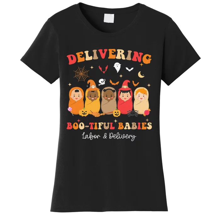 Retro Delivering Bootiful Babies Labor & Delivery Halloween Women's T-Shirt