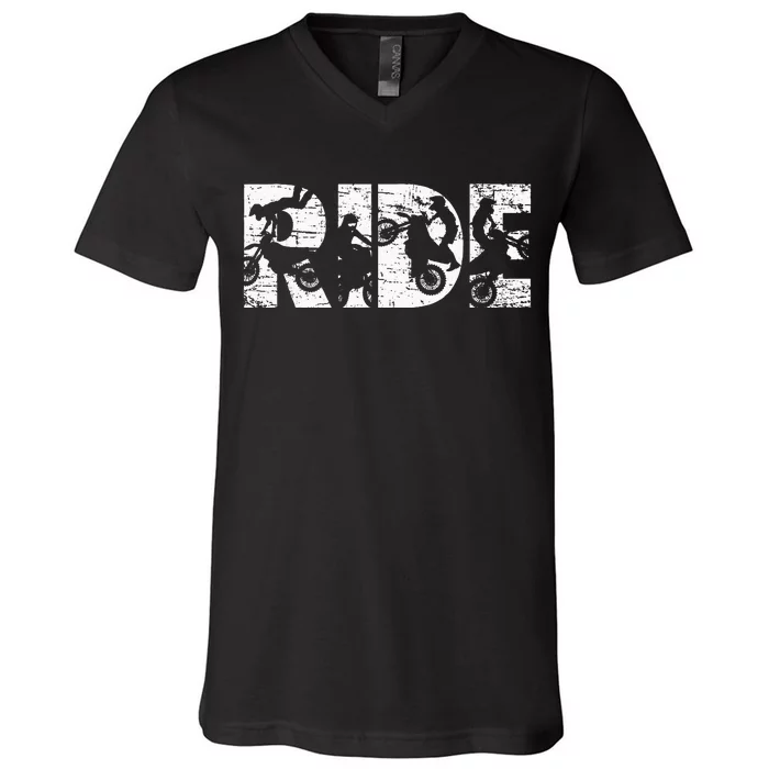 Ride Dirt Bike Rider Motocross Enduro Dirt Biking Gift V-Neck T-Shirt