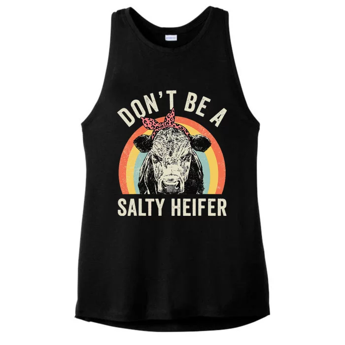 Retro Don't Be A Salty Heifer Cow Lover Ladies Tri-Blend Wicking Tank