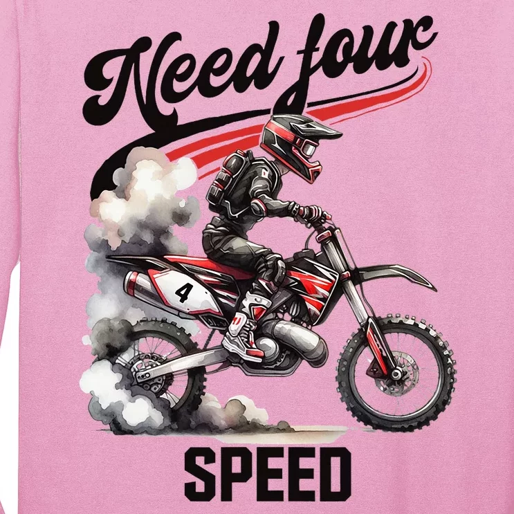 Retro Dirt Bike 4th Birthday Need Four Speed Long Sleeve Shirt