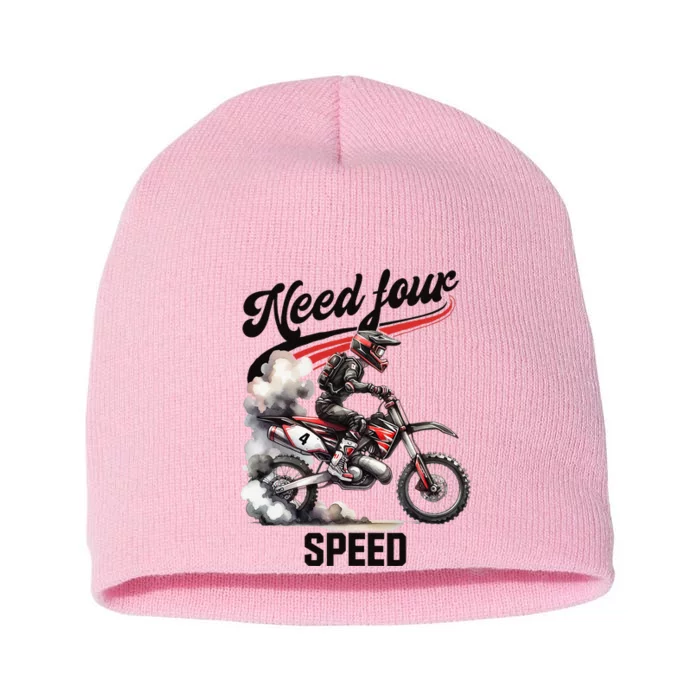 Retro Dirt Bike 4th Birthday Need Four Speed Short Acrylic Beanie