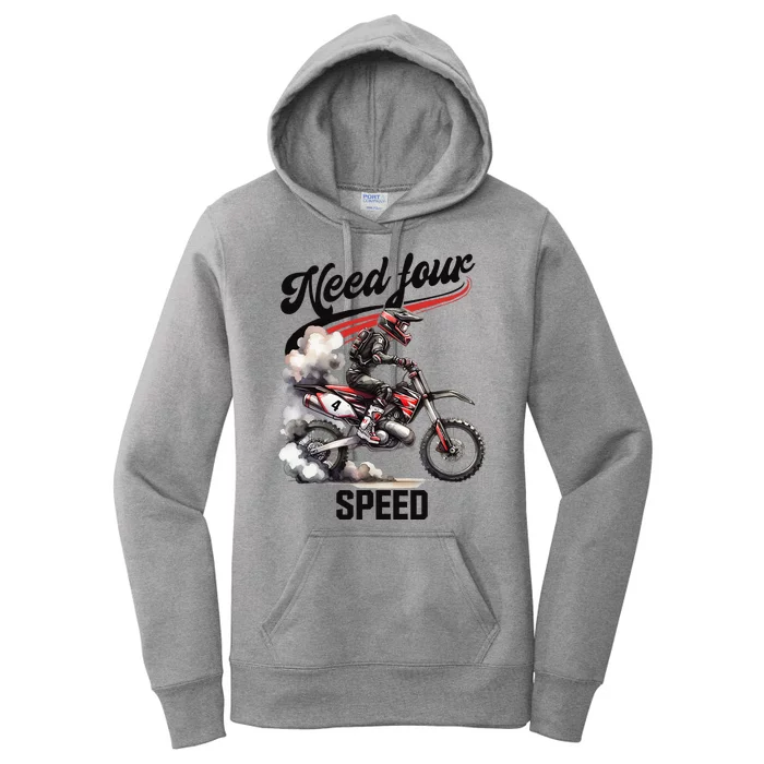 Retro Dirt Bike 4th Birthday Need Four Speed Women's Pullover Hoodie