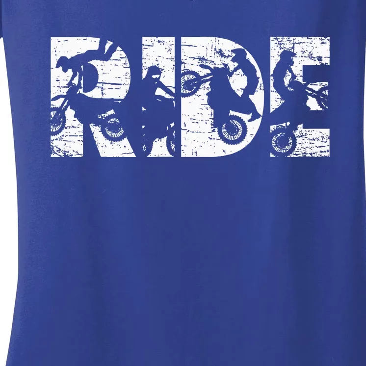 Ride Dirt Bike Rider Motocross Enduro Dirt Biking Women's V-Neck T-Shirt