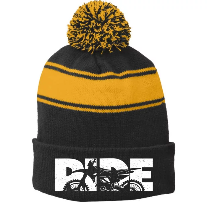 RIDE Dirt Bike Gift Motocross Motocross Dirt Bike Gift Stripe Pom Pom Beanie