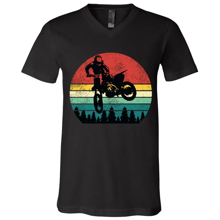 Retro Dirt Bike Motocross Motorcycle Rider Gift V-Neck T-Shirt