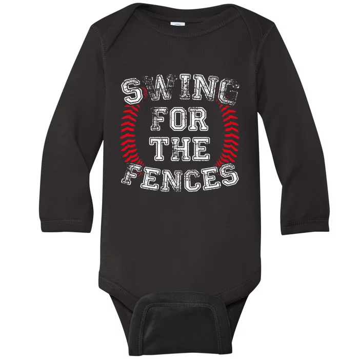 Retro Distressed Baseball Tees Swing For The Fences Baseball Baby Long Sleeve Bodysuit