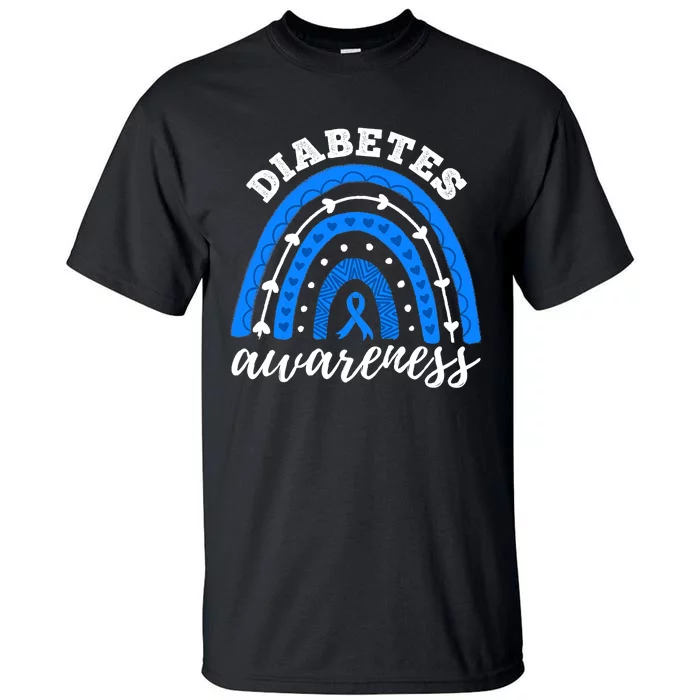 Rainbow Diabetes Blue Ribbon T1D Type 1 Awareness Tall T-Shirt