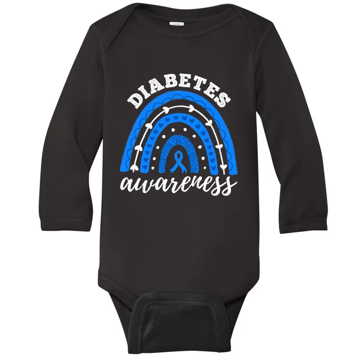 Rainbow Diabetes Blue Ribbon T1D Type 1 Awareness Baby Long Sleeve Bodysuit