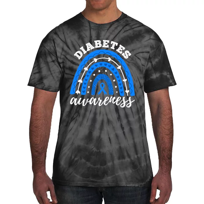 Rainbow Diabetes Blue Ribbon T1D Type 1 Awareness Tie-Dye T-Shirt