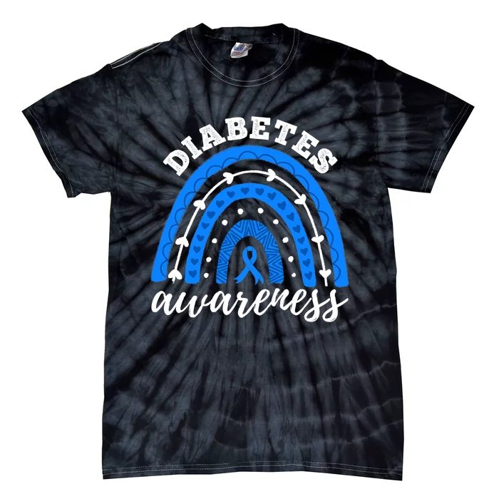 Rainbow Diabetes Blue Ribbon T1D Type 1 Awareness Tie-Dye T-Shirt