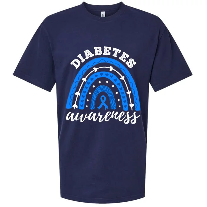 Rainbow Diabetes Blue Ribbon T1D Type 1 Awareness Sueded Cloud Jersey T-Shirt