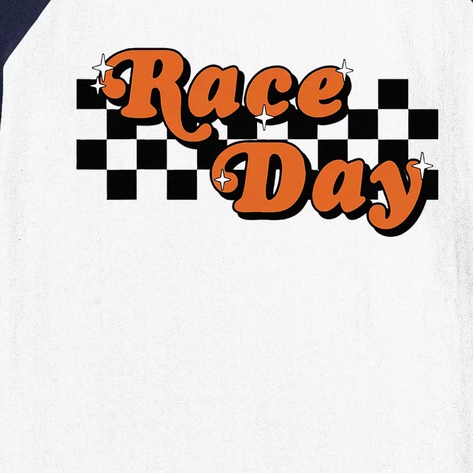 Race Day Checkered Flag Racing Driver Cheer Mama Baseball Sleeve Shirt