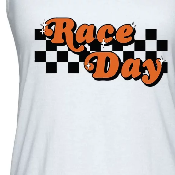 Race Day Checkered Flag Racing Driver Cheer Mama Ladies Essential Flowy Tank