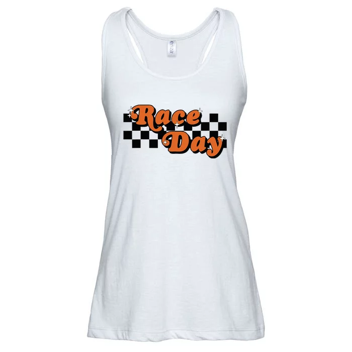 Race Day Checkered Flag Racing Driver Cheer Mama Ladies Essential Flowy Tank