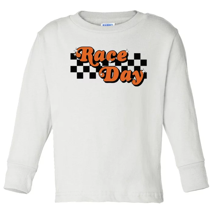 Race Day Checkered Flag Racing Driver Cheer Mama Toddler Long Sleeve Shirt