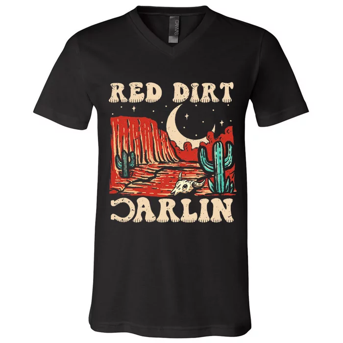 Red Dirt Country Music Western Theme V-Neck T-Shirt