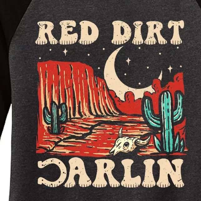 Red Dirt Country Music Western Theme Women's Tri-Blend 3/4-Sleeve Raglan Shirt