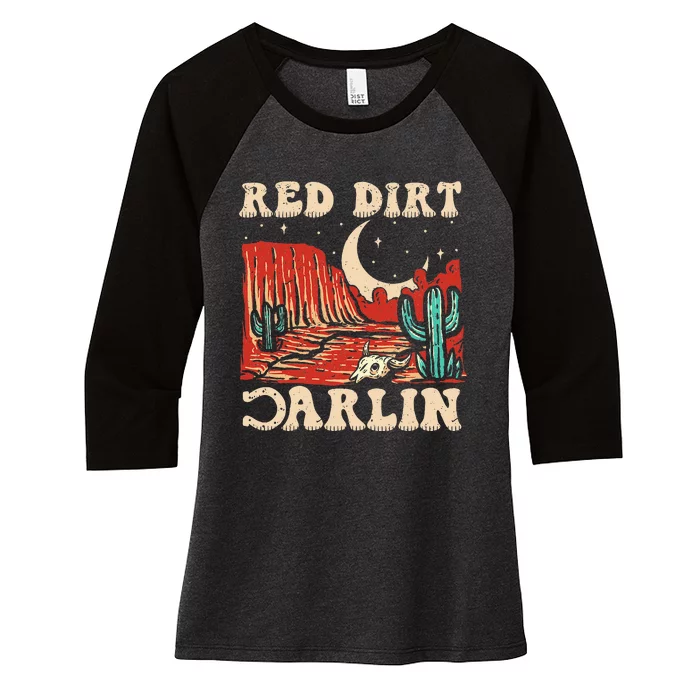 Red Dirt Country Music Western Theme Women's Tri-Blend 3/4-Sleeve Raglan Shirt