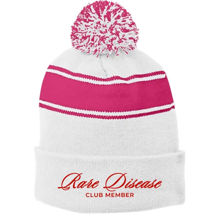 Rare Disease Club Member Script Stripe Pom Pom Beanie