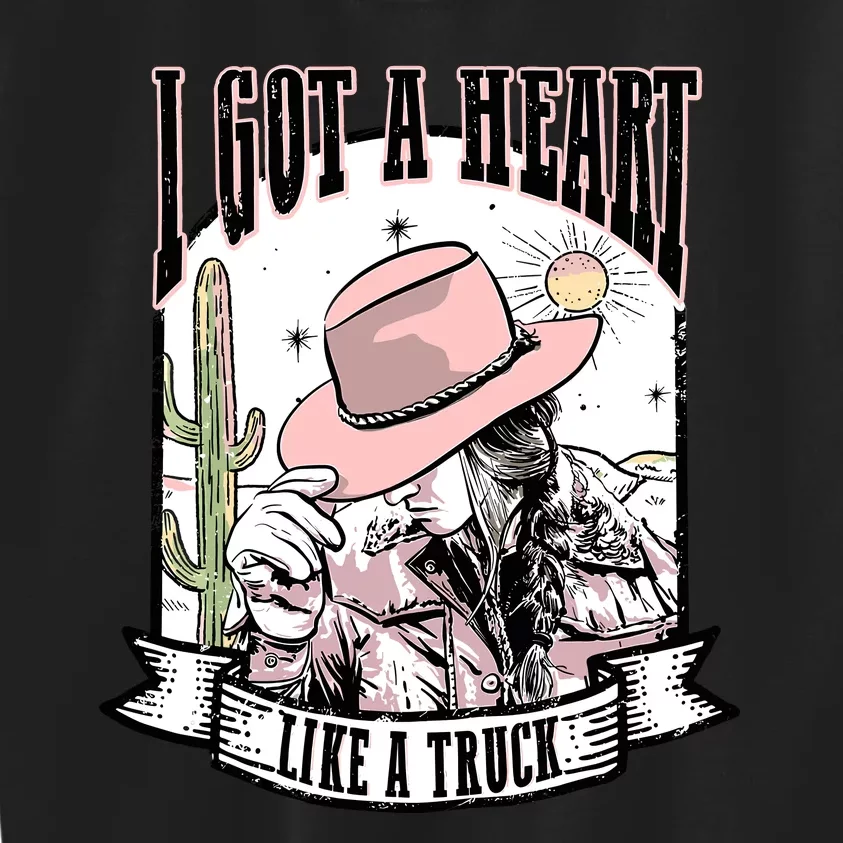 Retro Desert Cowgirl I Got A Heart Like A Truck Western Kids Sweatshirt