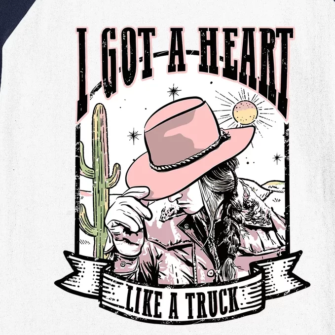 Retro Desert Cowgirl I Got A Heart Like A Truck Western Baseball Sleeve Shirt