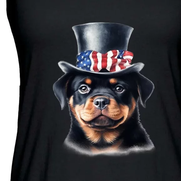 Rottweiler Dog Cute Rottie Puppy USA Flag American Dogs Ladies Essential Flowy Tank