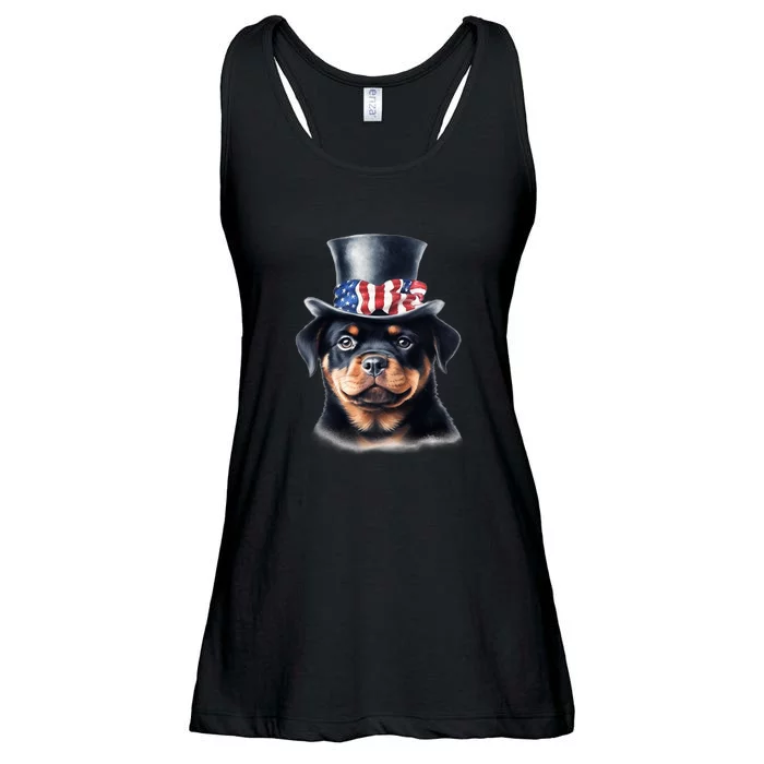 Rottweiler Dog Cute Rottie Puppy USA Flag American Dogs Ladies Essential Flowy Tank