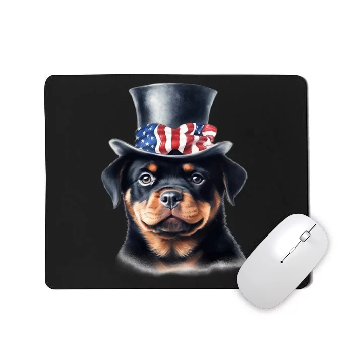 Rottweiler Dog Cute Rottie Puppy USA Flag American Dogs Mousepad