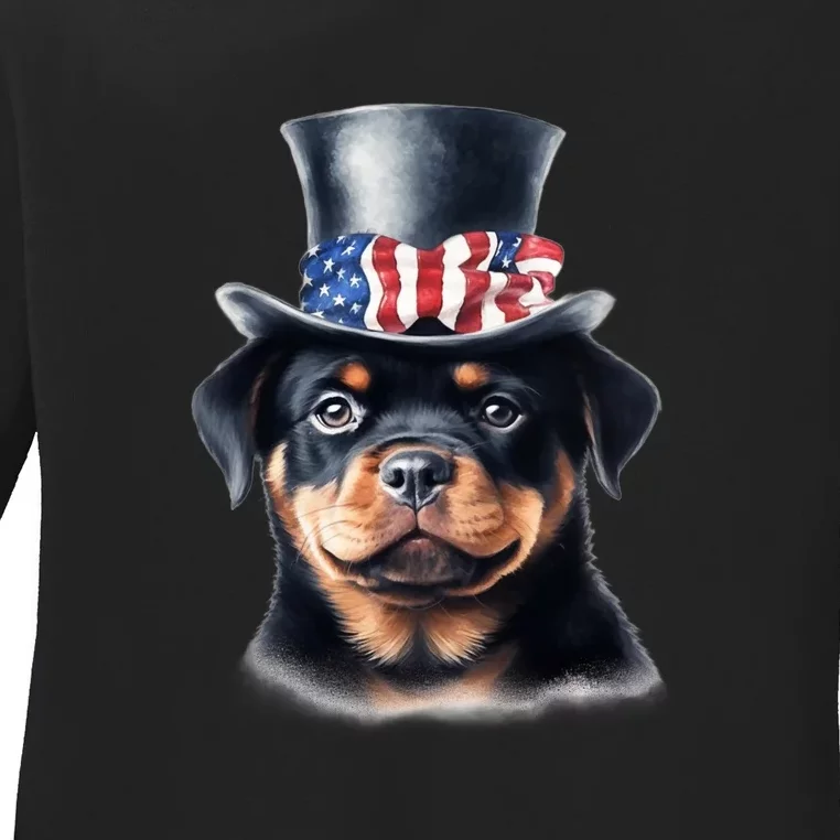 Rottweiler Dog Cute Rottie Puppy USA Flag American Dogs Ladies Long Sleeve Shirt