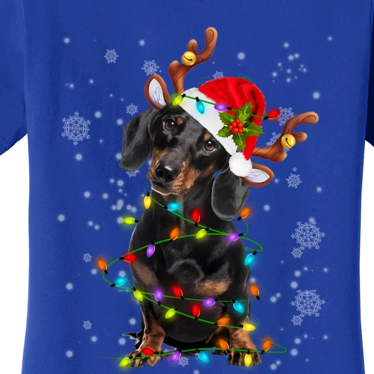 Reindeer Dachshund Christmas Lights Funny Reindeer Dackel Great Gift Women's T-Shirt