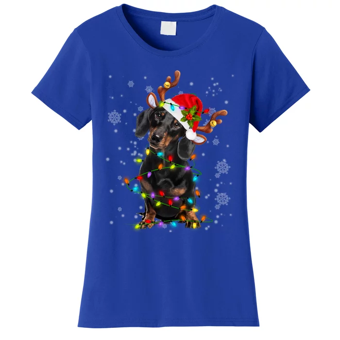 Reindeer Dachshund Christmas Lights Funny Reindeer Dackel Great Gift Women's T-Shirt