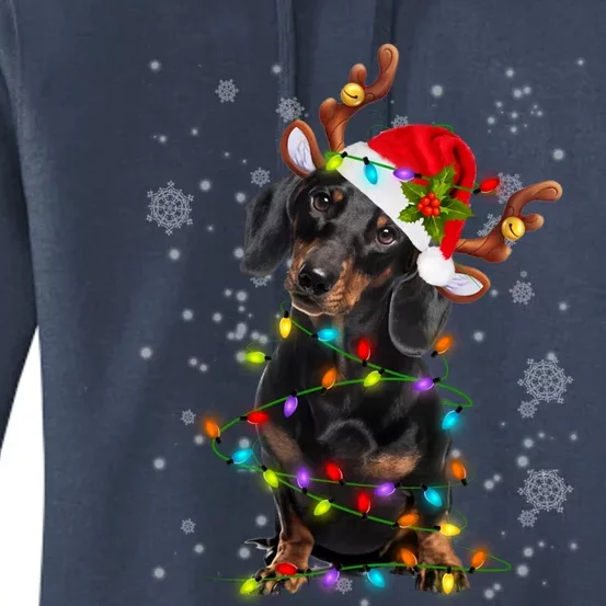 Reindeer Dachshund Christmas Lights Funny Reindeer Dackel Great Gift Women's Pullover Hoodie