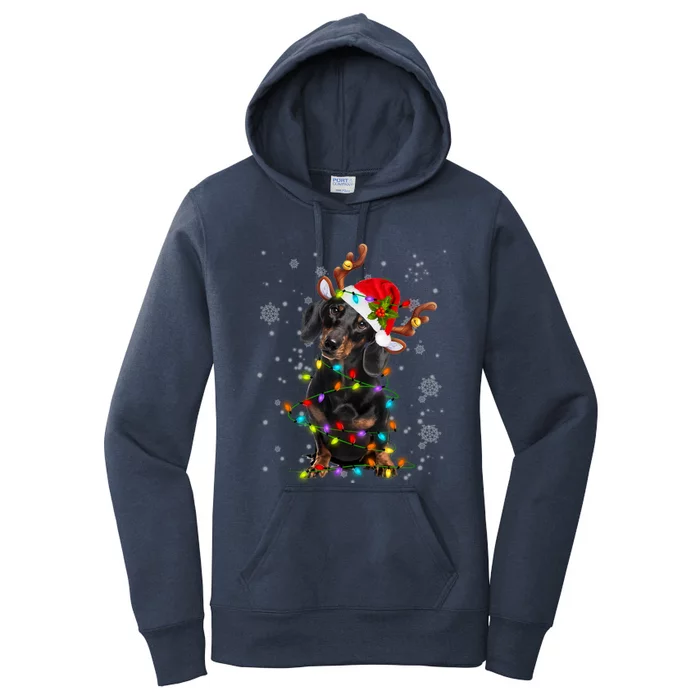 Reindeer Dachshund Christmas Lights Funny Reindeer Dackel Great Gift Women's Pullover Hoodie