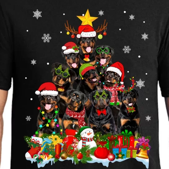 Rottweiler Dog Christmas Tree Lights Xmas Santa Hat Cute Gift Pajama Set