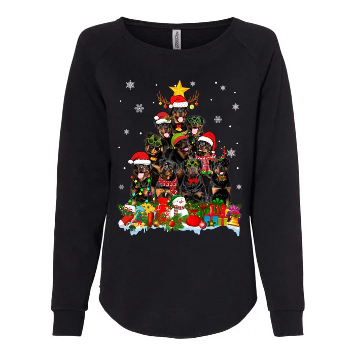 Rottweiler Dog Christmas Tree Lights Xmas Santa Hat Cute Gift Womens California Wash Sweatshirt