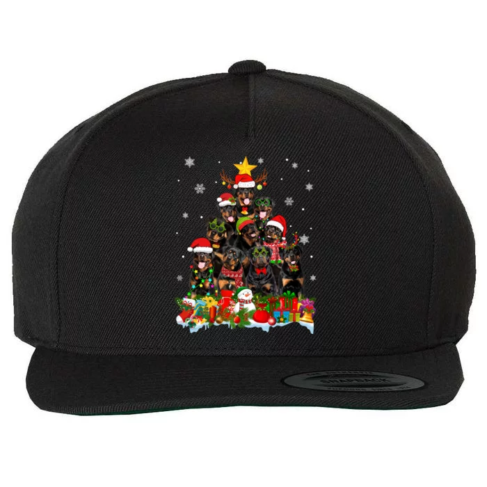 Rottweiler Dog Christmas Tree Lights Xmas Santa Hat Cute Gift Wool Snapback Cap