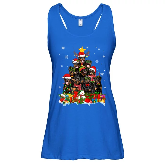 Rottweiler Dog Christmas Tree Lights Xmas Santa Hat Cute Gift Ladies Essential Flowy Tank