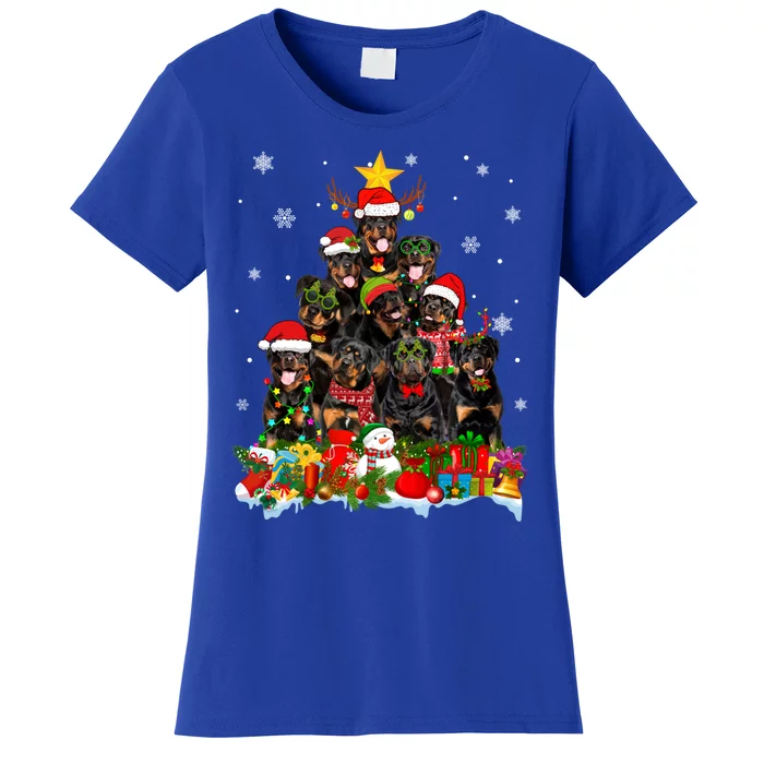 Rottweiler Dog Christmas Tree Lights Xmas Santa Hat Cute Gift Women's T-Shirt