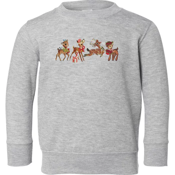 Retro Deer Christmas Baby Deer Xmas Reindeer Lover Toddler Sweatshirt