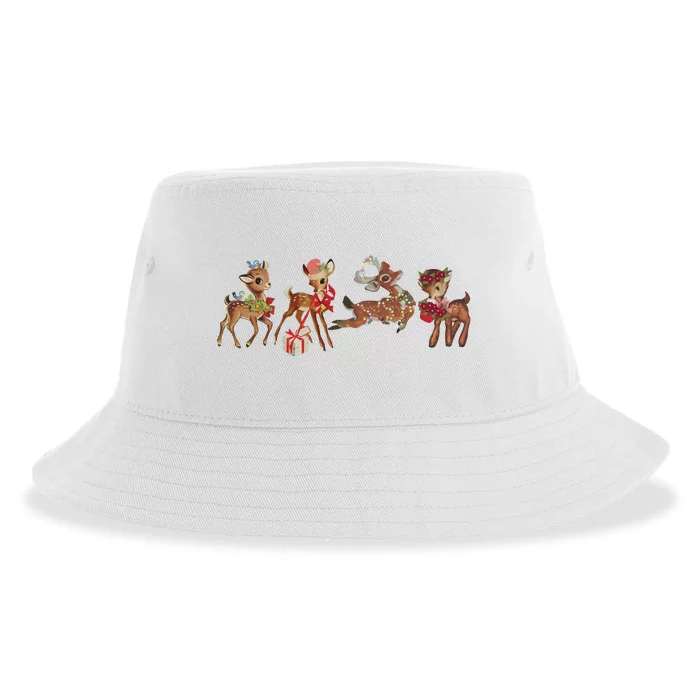 Retro Deer Christmas Baby Deer Xmas Reindeer Lover Sustainable Bucket Hat