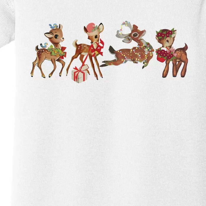 Retro Deer Christmas Baby Deer Xmas Reindeer Lover Baby Bodysuit