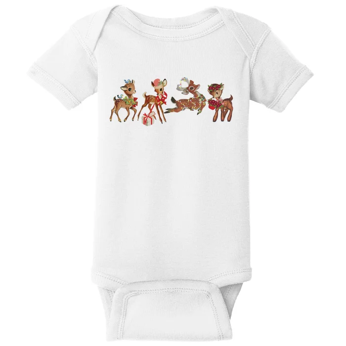 Retro Deer Christmas Baby Deer Xmas Reindeer Lover Baby Bodysuit